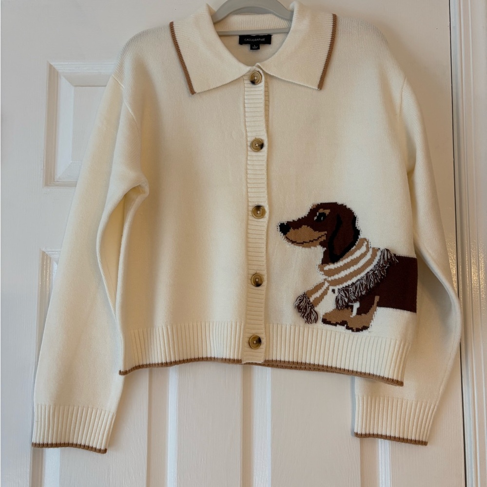 Women's Cream Cardigan with Dog Design
